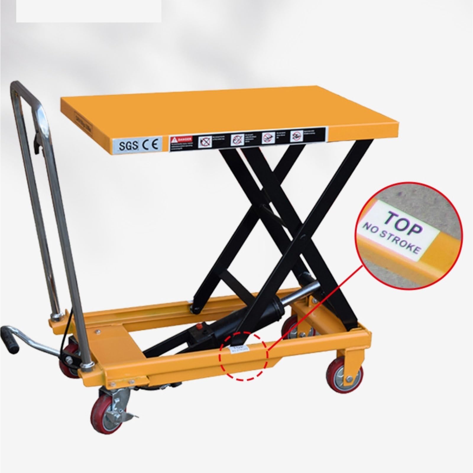 Składany wózek stołowy z hydraulicznym skokiem, 0,72 m, z 4 kółkami i antypoślizgową podkładką do przenoszenia materiału i transportu (250 kg)