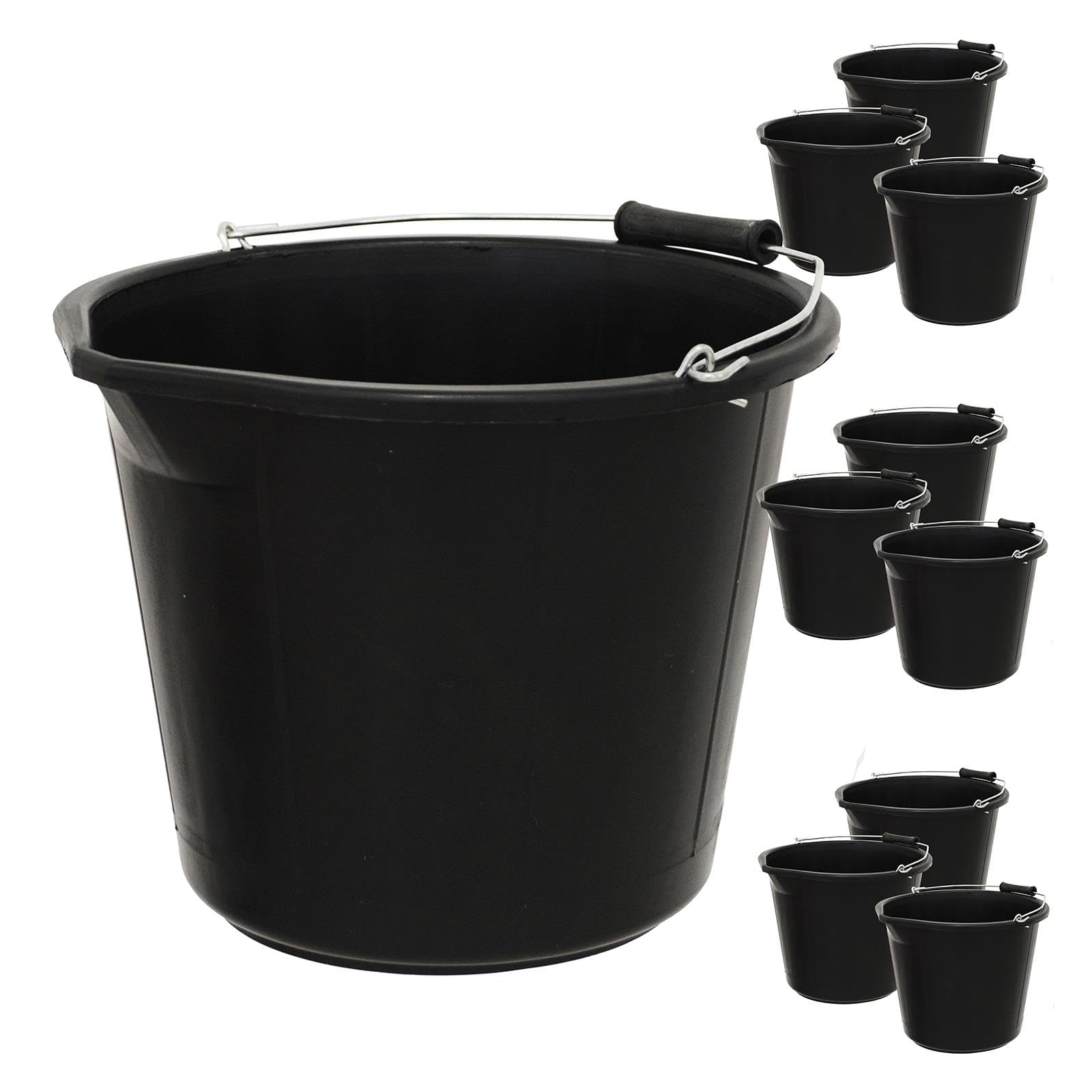 Simpa Black 14L / 3 Gallon Heavy Duty Builder's Bucket - Set Of 10