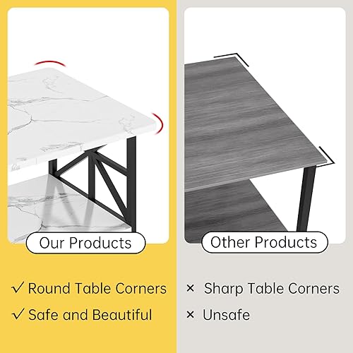 Miniatura 6 de AWQM Mesa auxiliar de mármol sintético para sala de estar con esquinas redondas, mesa de sala de estar de 2 niveles con estante de almacenamiento,
