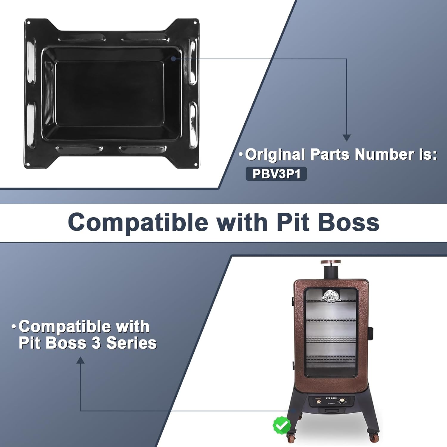 KEESHA Smoker Water Pan Replacement for Pit Boss 3 Series Vertical Smoker, Compatible with Grill Part PBV3P1-13, 12.6”L x 14.3”W