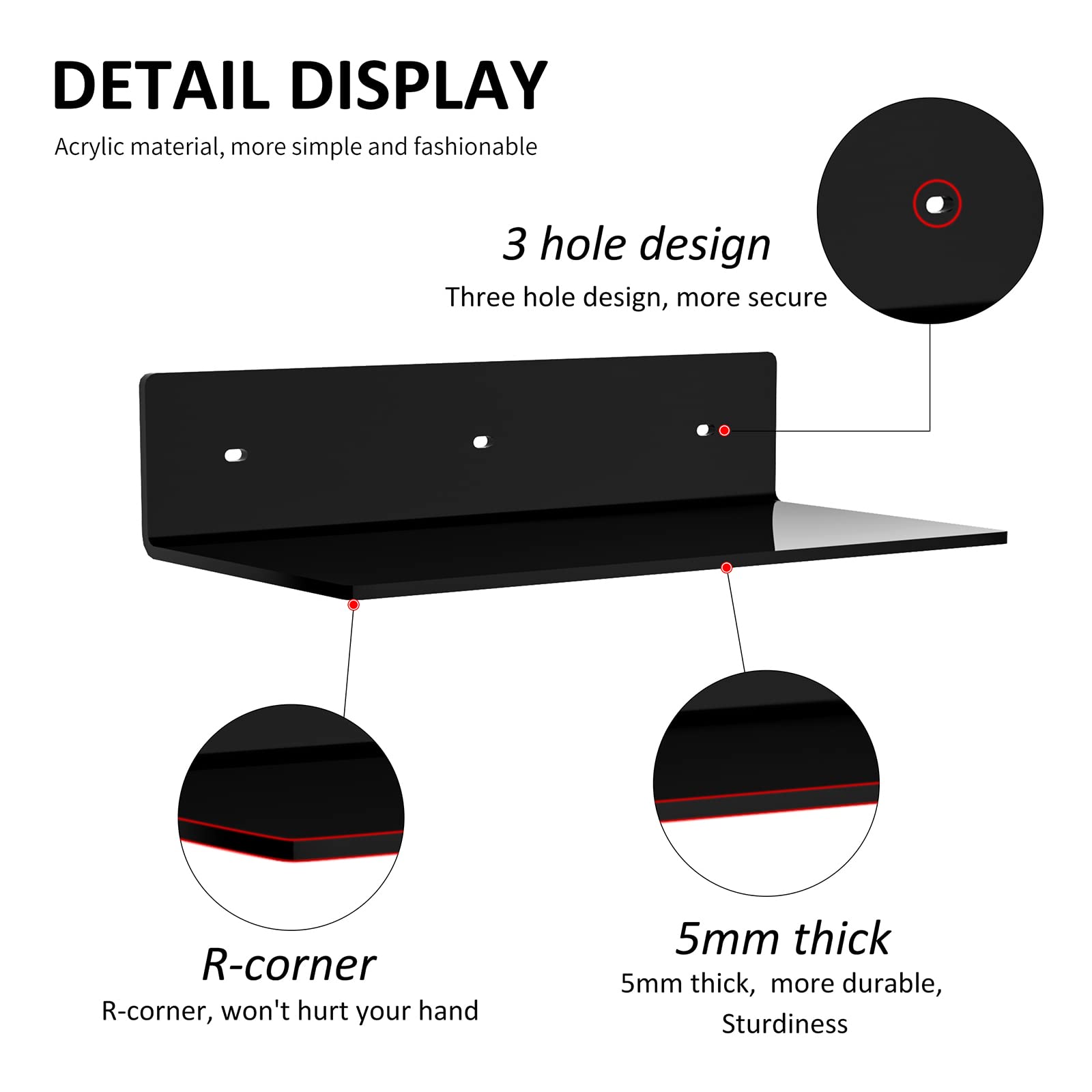 Sezanrpt 12 Inches Small Black Wall Shelves Set of 2 - Image 4
