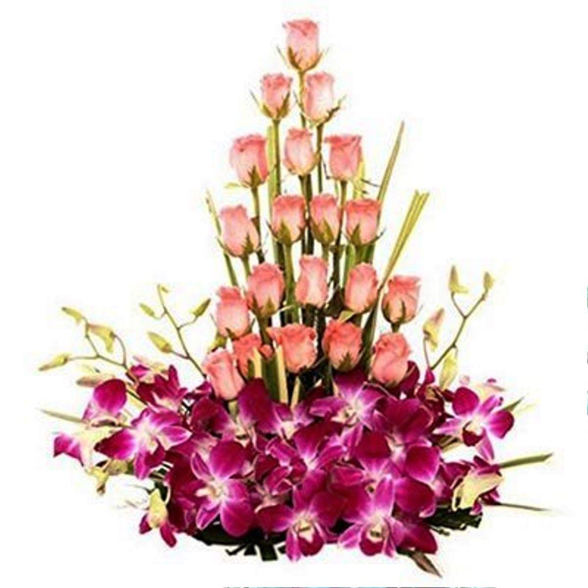 The FloralMart® Valentine's Day Special Basket Fresh Flowers Arrangement of 20 Pink Roses & 10 Purple Orchids || TFM Valentine Day Gift-image-29