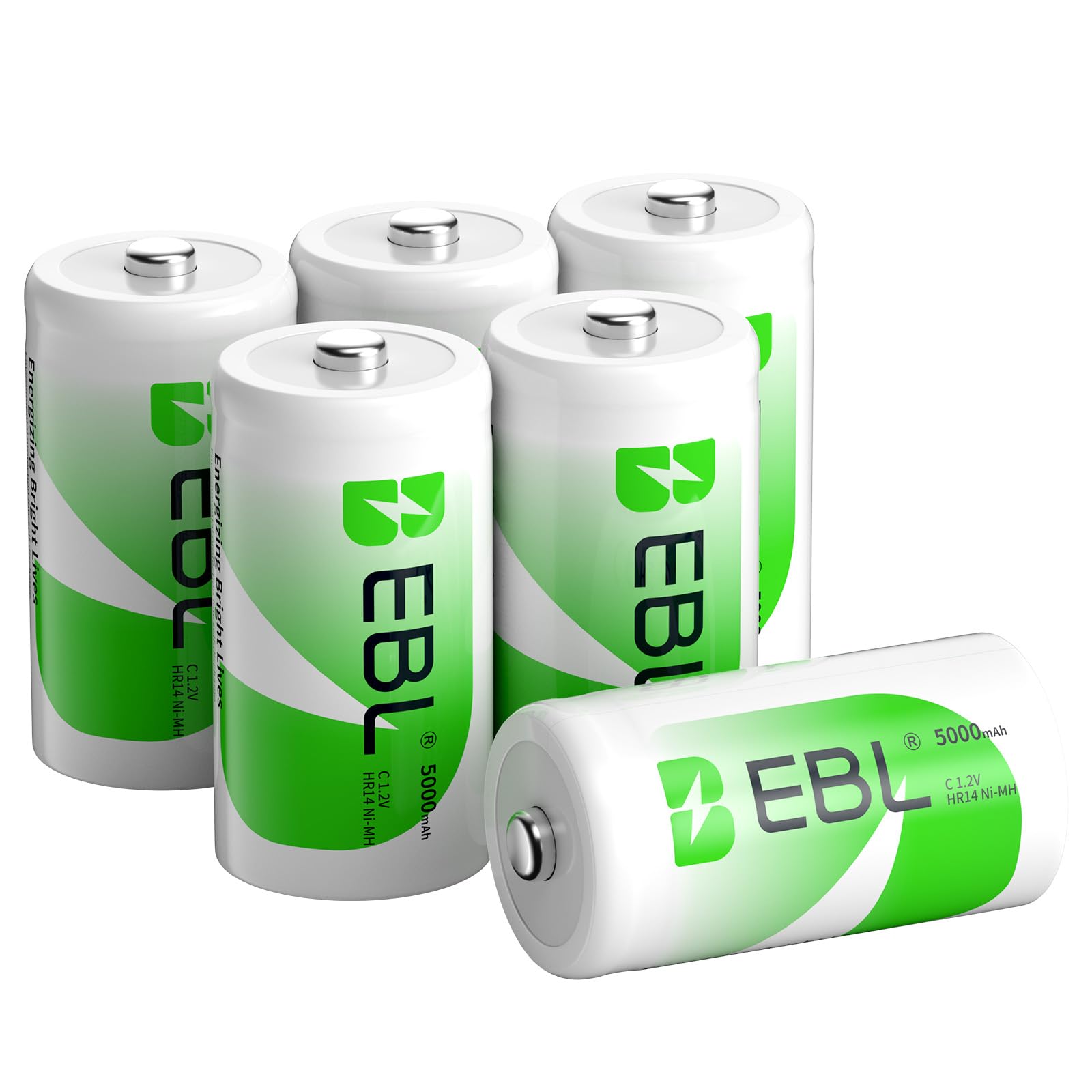 EBL 6PCS Piles C Rechargeables Ni-MH 1,2V, Baby C Type C HR14 Piles Rechargeables avec Boîte de Stockage de Piles