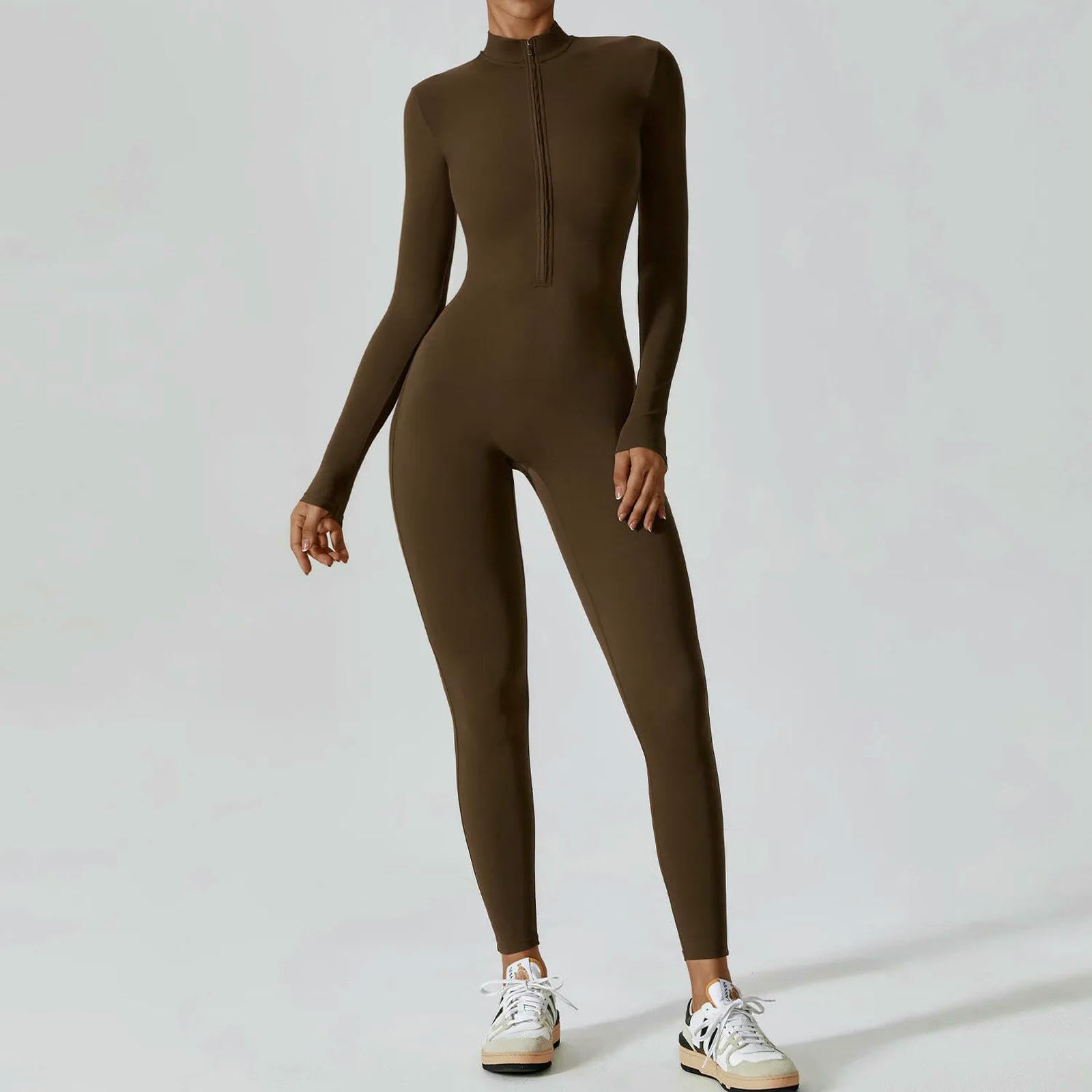 Shapewear damski kombinezon treningowy z długim rękawem kombinezon z zamkiem błyskawicznym Up Bottom spodnie Bodycon Sexy One Piece-rozszerzony czarny M