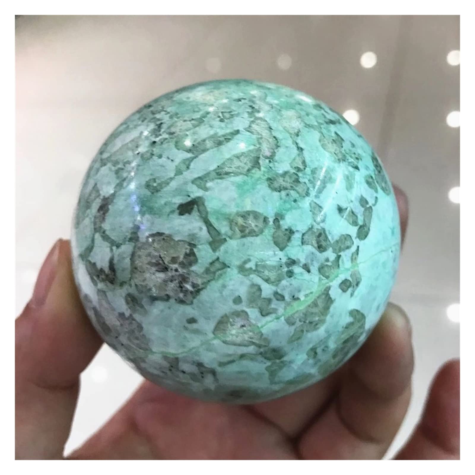 decoración de la habitación Pulido Bola de luz de luna verde Cristal natural Piedras decorativas Esfera Una perla luminosa legendaria Joyas preciosas preciosas Piedras de cuarzo ( Size : 7-8cm )