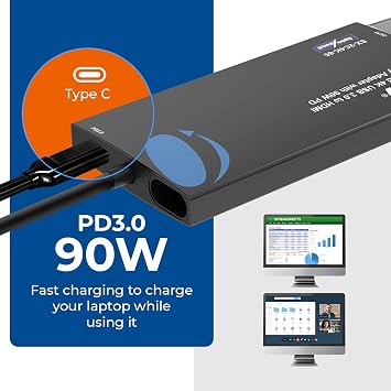OREI SplitExtend 4K HDMI Splitter Extended Display for Dual Monitor - Multi-Monitor Display 3 Separate Screens - USB A & USB-C Adapter to HDMI 2.0, 4K@60hz, 90W PD Charger, DisplayLink MacOS, Windows | Multi-Monitor Display 3 Separate Screens - USB A & USB-C Adapter to HDMI 2.0, 4K@60hz, 90W PD Charger
