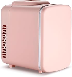 Réfrigérateur Mini Simple Deluxe, 4L/6 Can Coolers & Réchauffeurs Portables sans Fréon, Fournit un Rangement Compact pour Soins de la Peau, Boissons, Nourriture, Cosmétiques, pour Chambre, Bureau, Résidence Étudiante, Rose