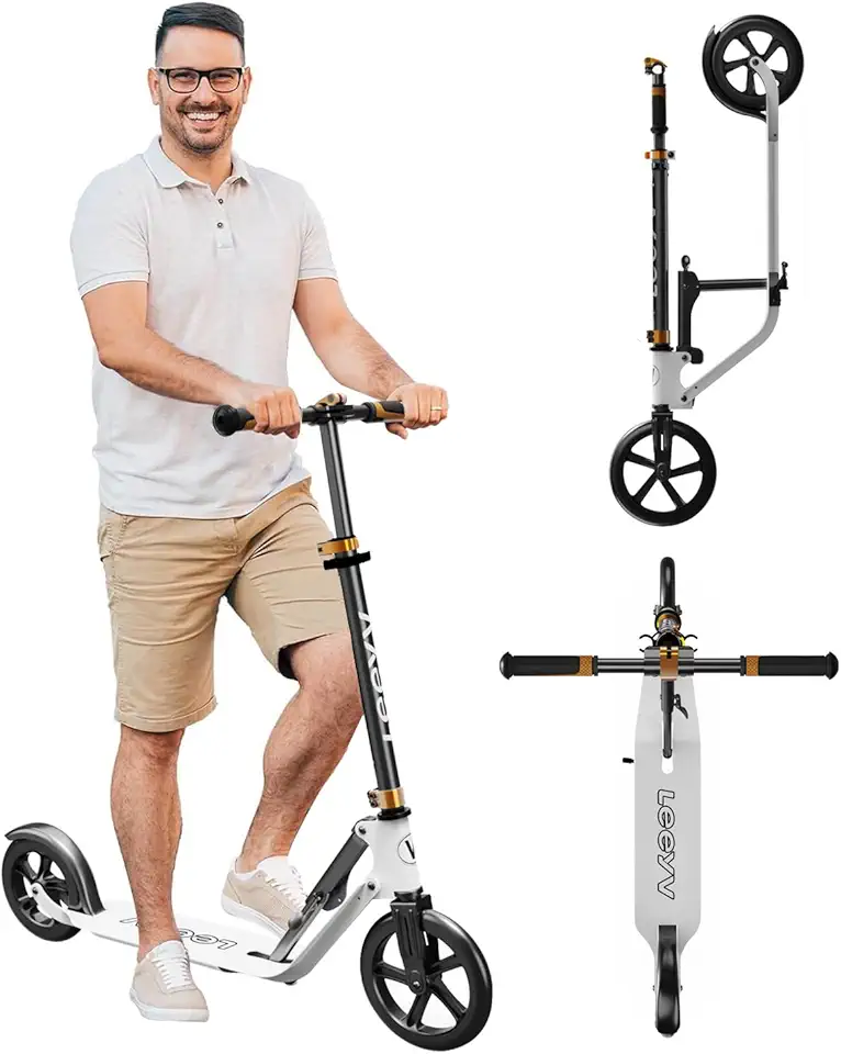 Scooter para adultos – Scooter adulto, dobrável, altura ajustável, rodas grandes, armação leve de alumínio | Adequado para adolescentes a partir de 120 kg | Limite de peso de 120 kg, patinete