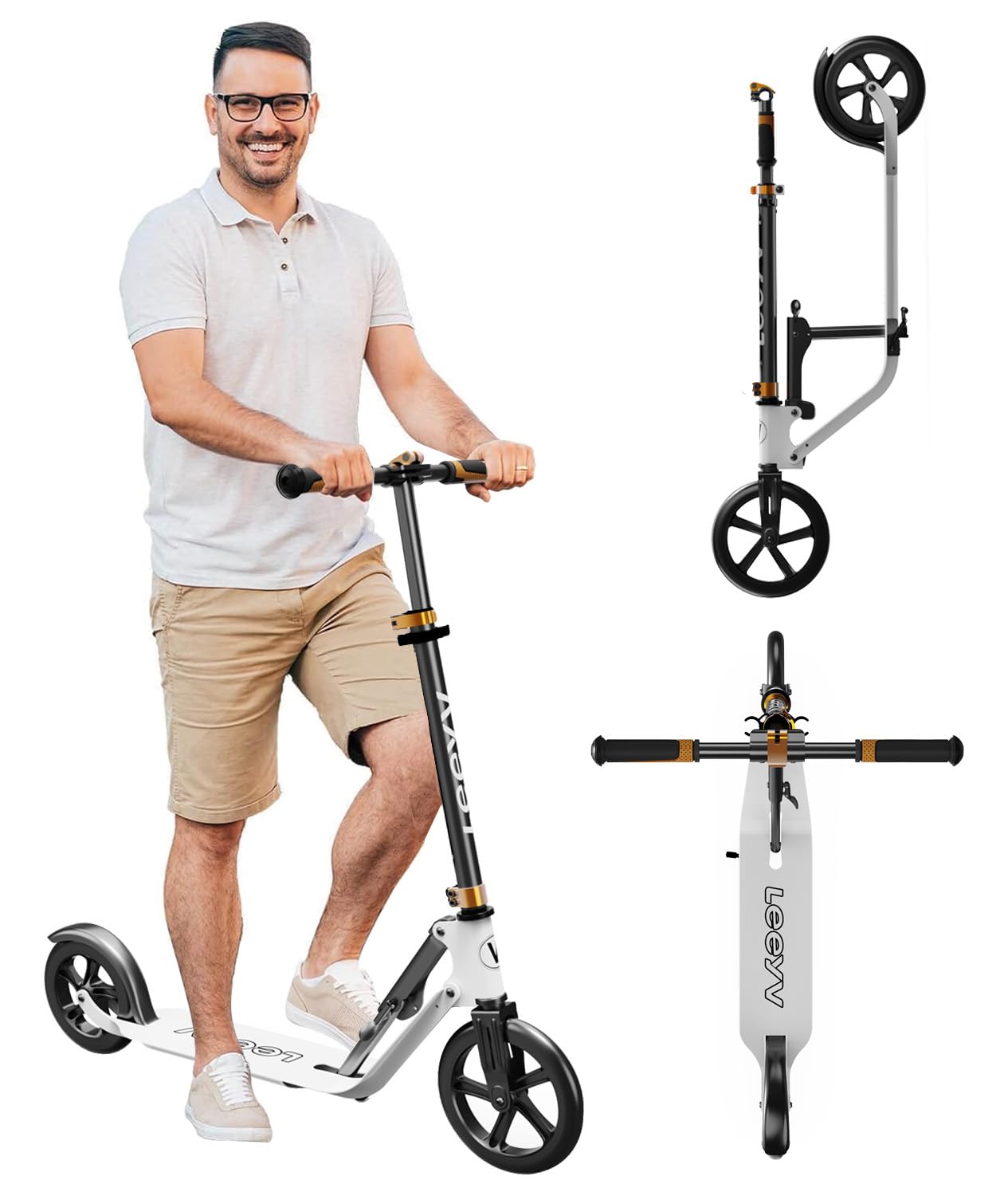Adult Scooter - Folding, Adjustable Height, Big Wheels, Lightweight All-Aluminum Frame | Suitable for Teens 12+ | 265lbs Weight Limit