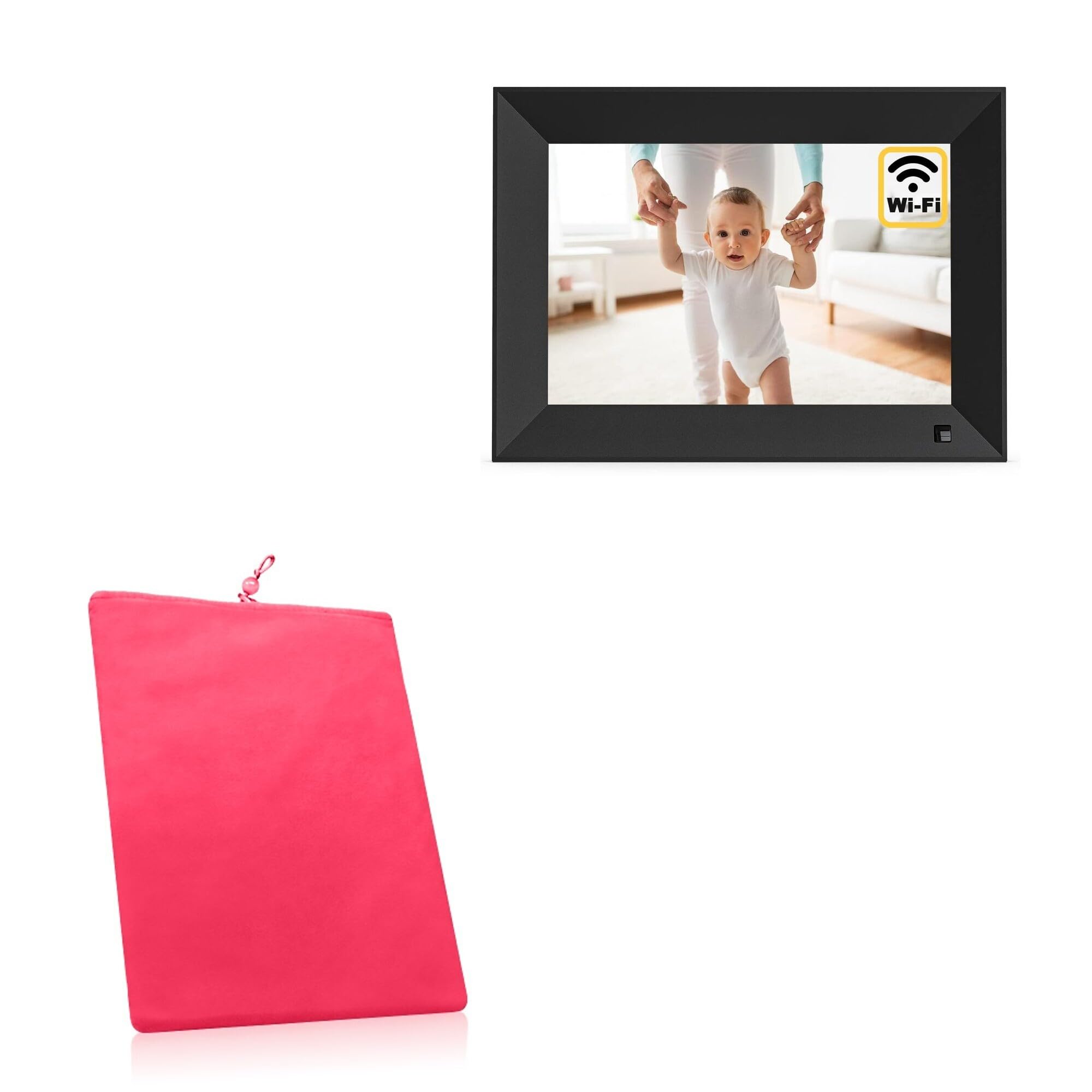 BoxWave Case Compatible with Arktronic 10.1 in Picture Frame Smart WiFi Digital - Velvet Pouch, Soft Velour Fabric Bag Sleeve with Drawstring - Cosmo Pink