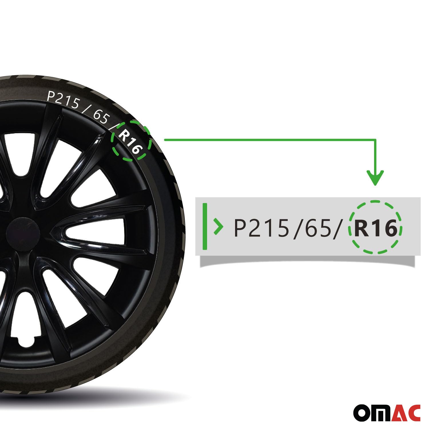 OMAC 4X Radkappen Radzierblenden Radblenden 16" Zoll Stahlfelgen Matt Schwarz-Schwarz