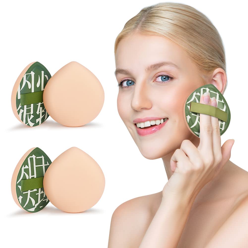 AUAUY 2PCS Esponja Maquillaje Grande, Polvos Puffs en Forma de Gota Supersuave con DiseñO de Texto, Maquillaje en HúMedo Seco CojíN Esponja, Aplica RáPidamente Maquillaje en 3 Segundos(Verde)