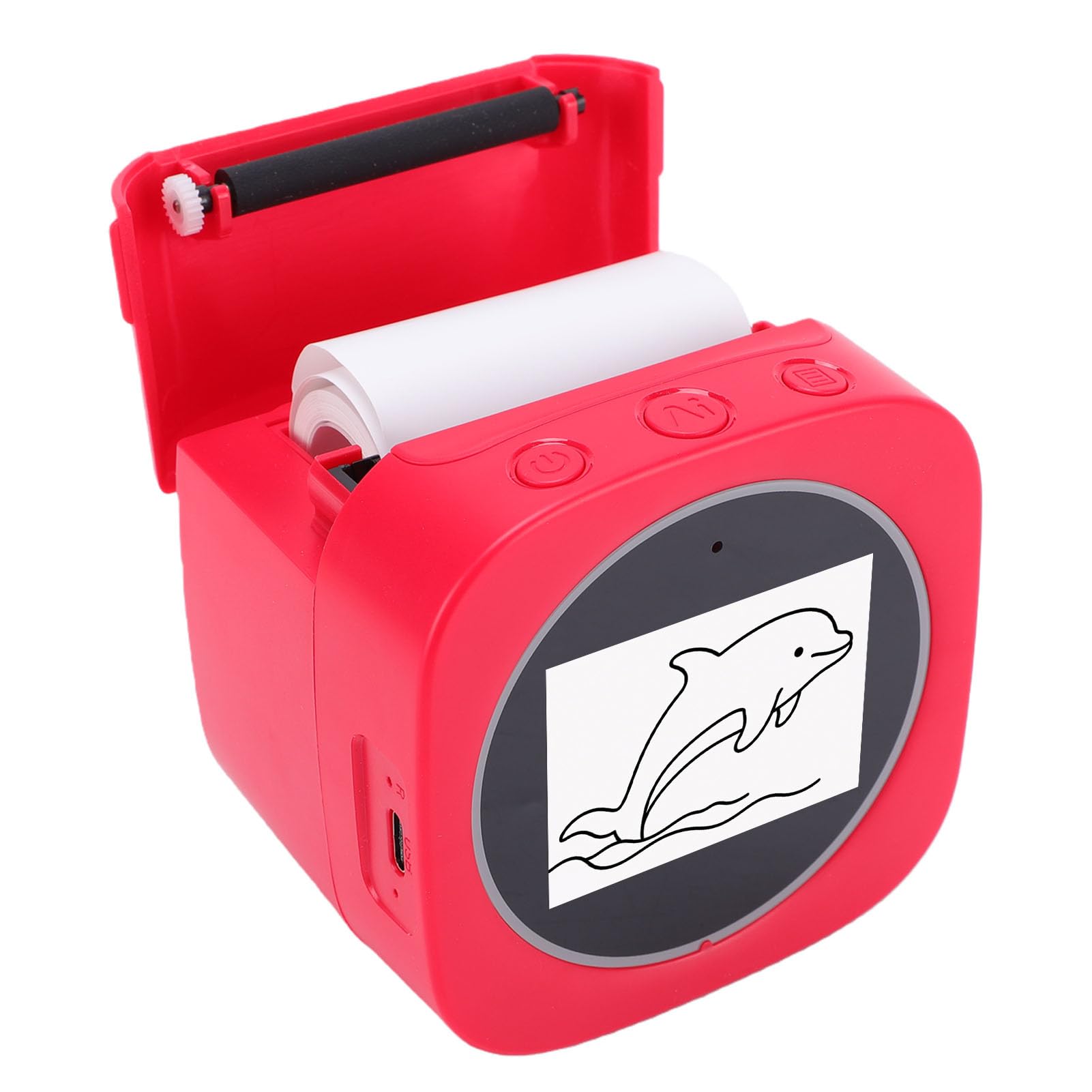 Asixxsix Mini Creatore di Adesivi Vocali AI per Bambini, Rosso | Schermo da 2,4 pollici, Voice to Image, senza inchiostro, ricaricabile, con 5 penne colorate, per lavori fai da te, foto