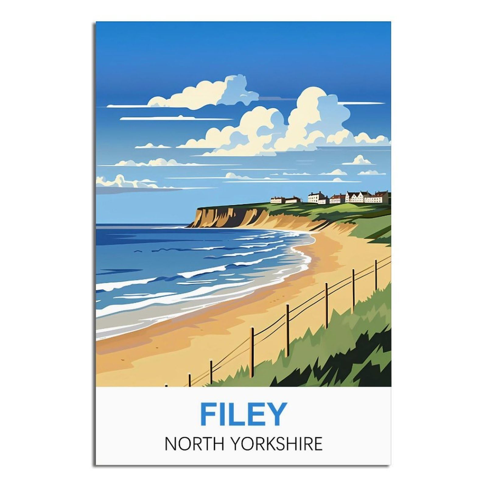 HYBFQXELL Filey North Yorkshire Vintage Travel Poster 12x18inch(30x45cm) Canvas Wall Art Pictures Prints