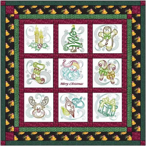Material Maven Quilt Kit Christmas Magic/Pre Cut Ready to Sew/Finished Embroidery