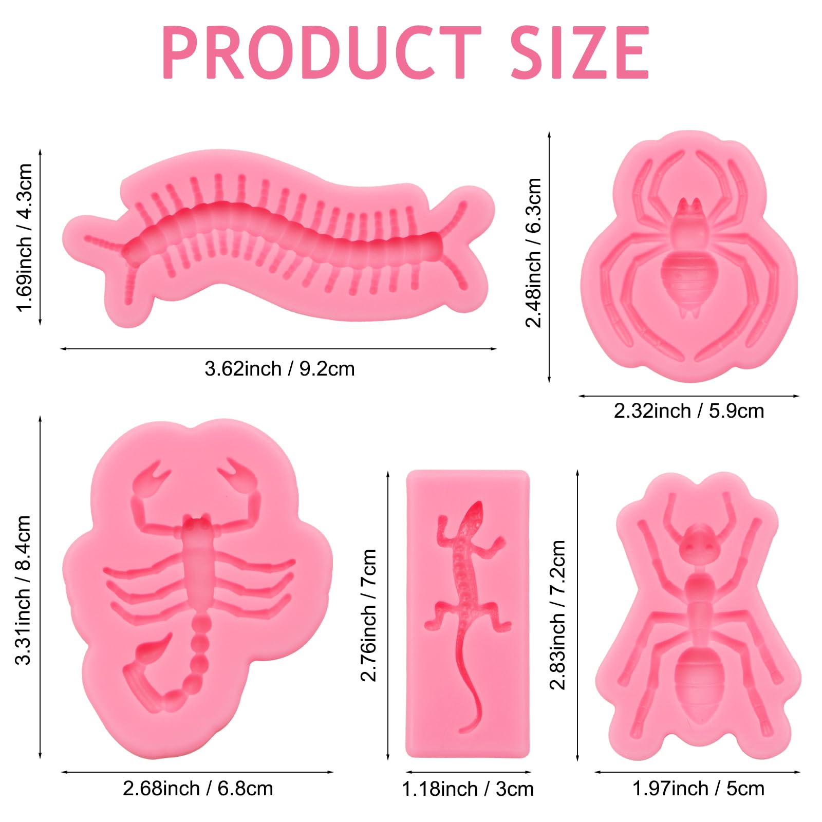 Insect Chocolate Molds, Scorpion Ant Spider Silicone Molds, Gecko Centipede Insect Prank Fondant Baking Molds for Cake Decoration Cupcake Topper Candy Sugar Craft Gum Paste Clay Resin, Set of 5 - Image 2
