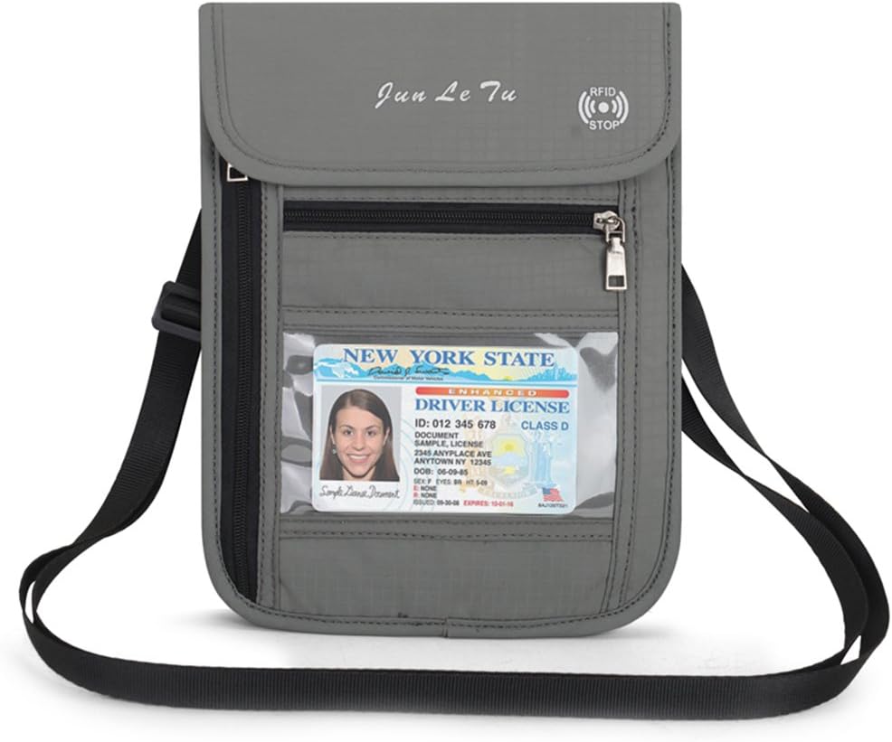 SaroraTravel Neck Pouch,Fashion Travel Wallet Cards Money Passport Holder (Gray)