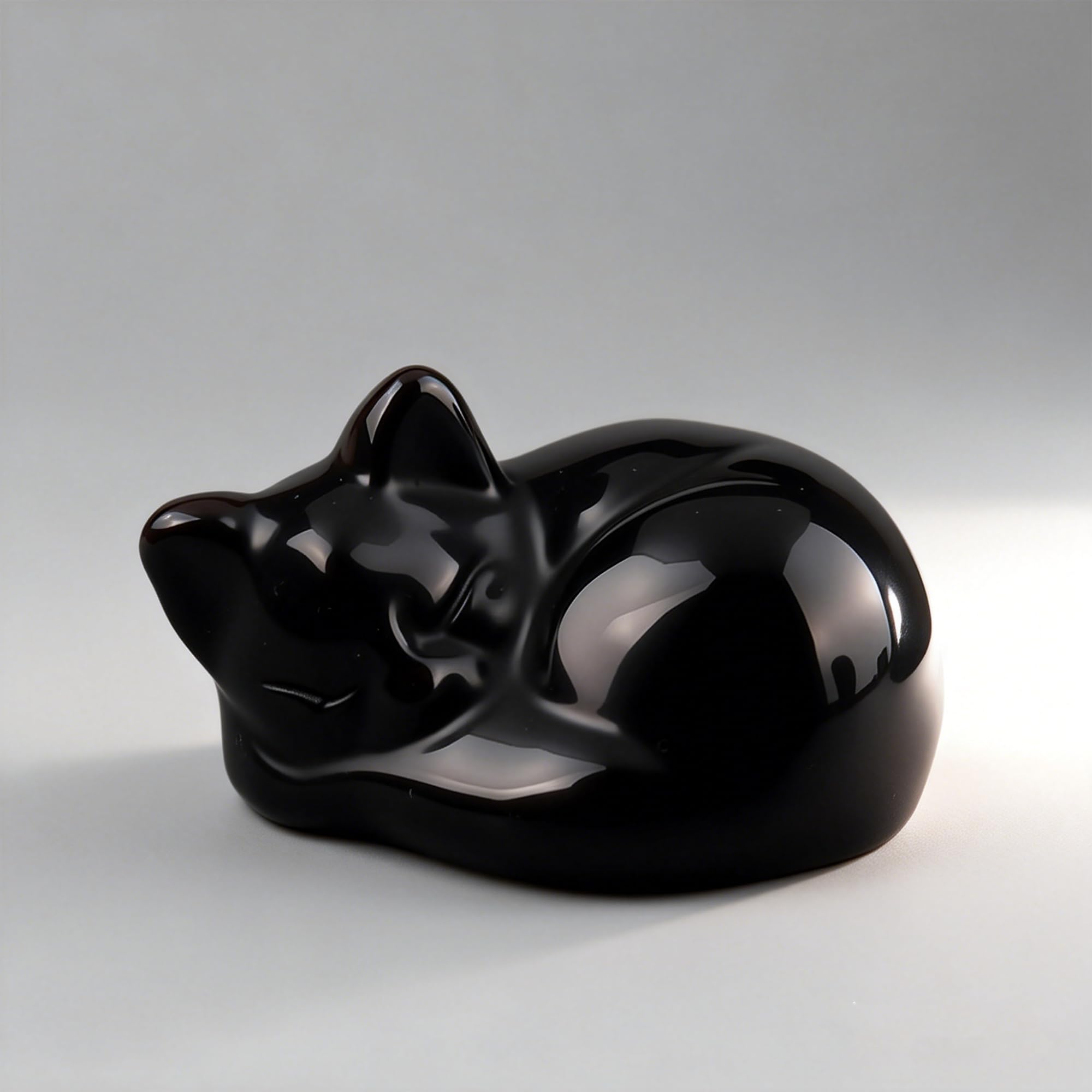 MINWEGI Handmade Black Obsidian Lucky Cat Figurine - 30x20mm Mini Crystal Ornament for Home Decor, Spiritual Gift for Cat Lovers (Five Fortune Cat) (Black, 38 * 33 * 23MM)