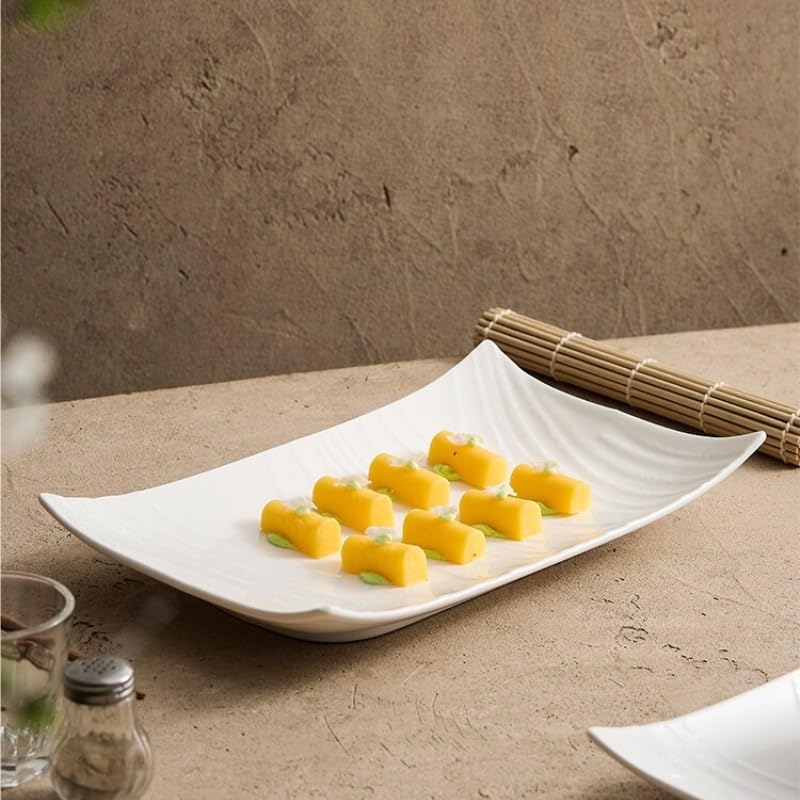 Platos Llanos Reutilizables Plato llano de cerámica rectangular, vajilla creativa, plato pescado, carne japonés(S)