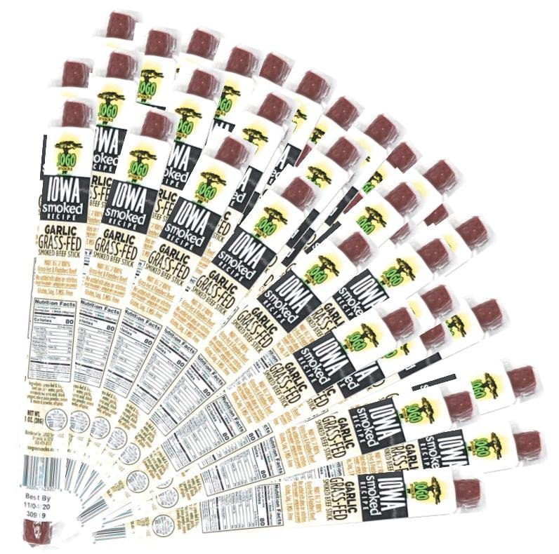 Garlic, Sogo Snacks, Sugar Free Beef Jerky, Non-GMO Grass-fed Beef Sticks. No Nitrates, Gluten, Soy, MSG, Dairy, or Nuts. Paleo, Whole30, & Keto Snack (Garlic-ISR, 1-oz, 72 Cnt)