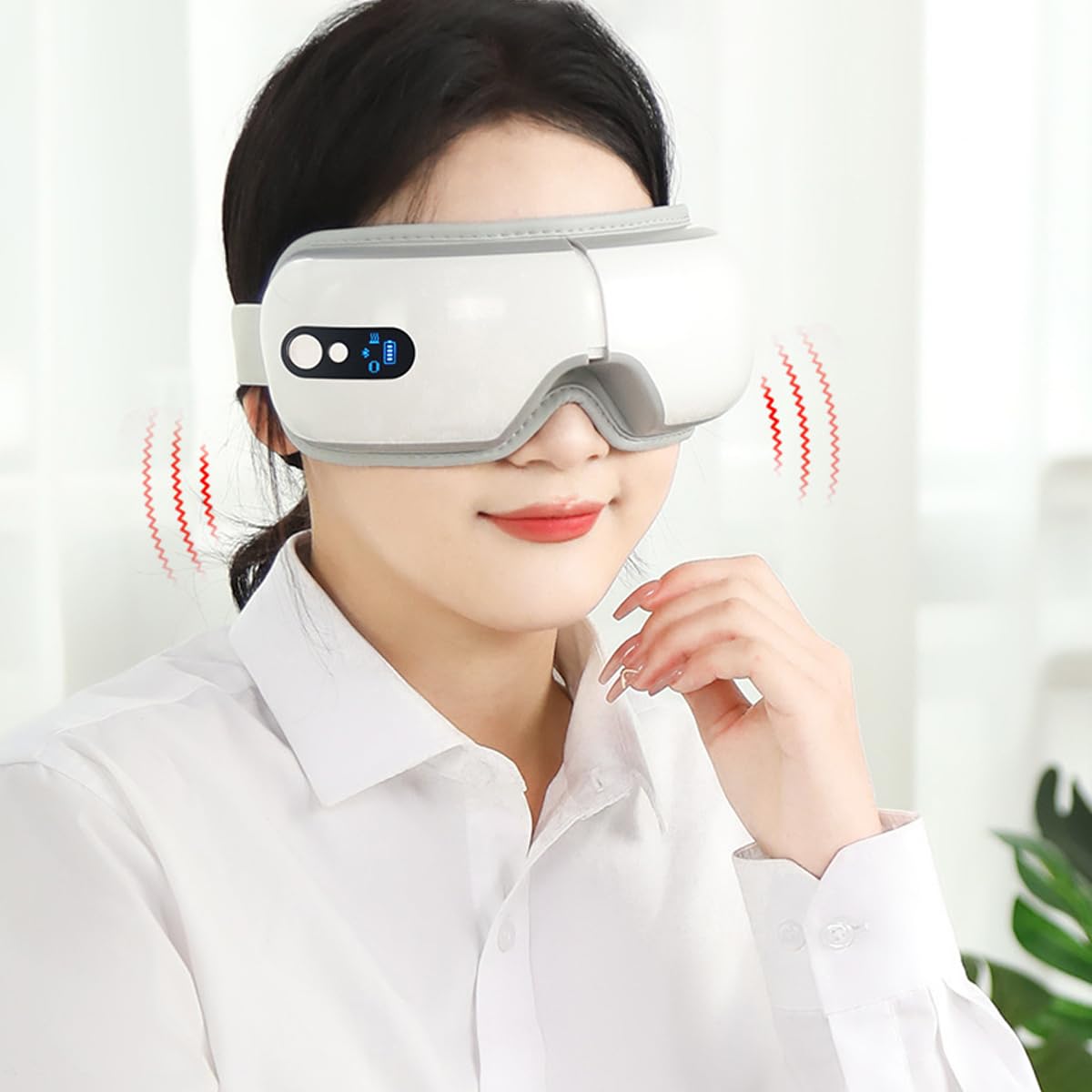 Alide Masajeador de ojos con calor y música Bluetooth, para dormir, aliviar la sequedad ocular, masaje facial, Navidad