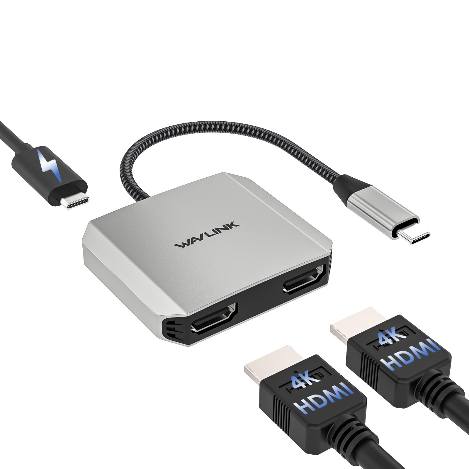 WAVLINK Adaptador HDMI, Divisor USB C a HDMI Dual, HDMI Dual 4K a 60Hz, 100W PD, Compatible Solo con DELL XPS/HP/Lenovo/Surface/Type C portátil/Sistema Windows
