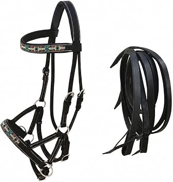 Horse Western English Leather Bitless Sidepull Bridle w/ Split Reins 77RS10