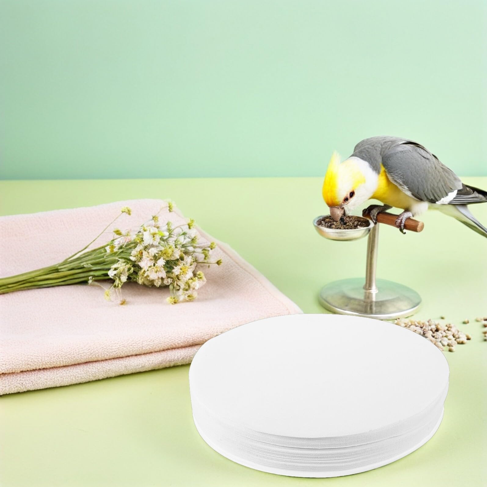 YARNOW Rivestimenti Assorbenti Monouso per Gabbie Uccelli 34 Cm, Carta Protezione Fondo Gabbia Pappagalli e Parrocchetti, Set 100 Pezzi per Spazio Igienico e Riduzione Odori