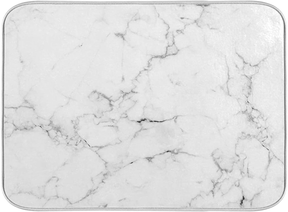 Absorbent Dish Drying Mat for Kitchen Counter - Marble Print Microfiber Drying Pad, Reversible Drainer Mats for Countertop, Large 18 x 24 inch