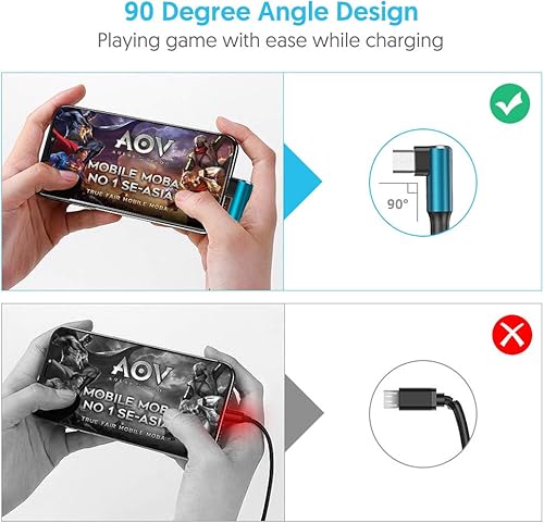 Miniatura 5 de EWUONU Cable micro USB de 90 grados 2 unidades de 10 pies para Fire 7 HD8, tabletas Samsung, Galaxy S7 S6 Edge J8 J7, Xbox One, controladores de