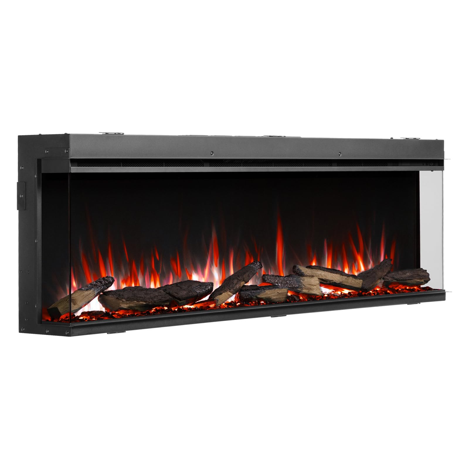 FLAMME 59 inch Media Wall Electric Fireplace, 3 Sided, Knighton Black | 3-Sided Panoramic Glass, Alexa Voice Control, 8 Flame & 8 Fuel Bed Colours + Cycle, 5 Brightness Levels, 1.5kW Heater, Remote