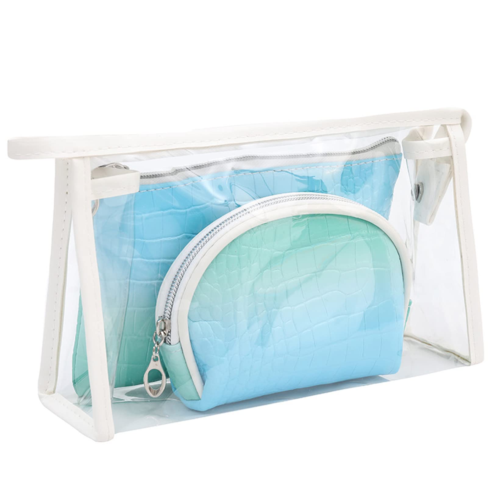 weallbuy Clear Toiletry Bag, 3 Pack Makeup Bag Set for women, Waterproof Cosmetic Bag for Travel/Holiday, Blue Gradient Green, Clear Toiletry Bag