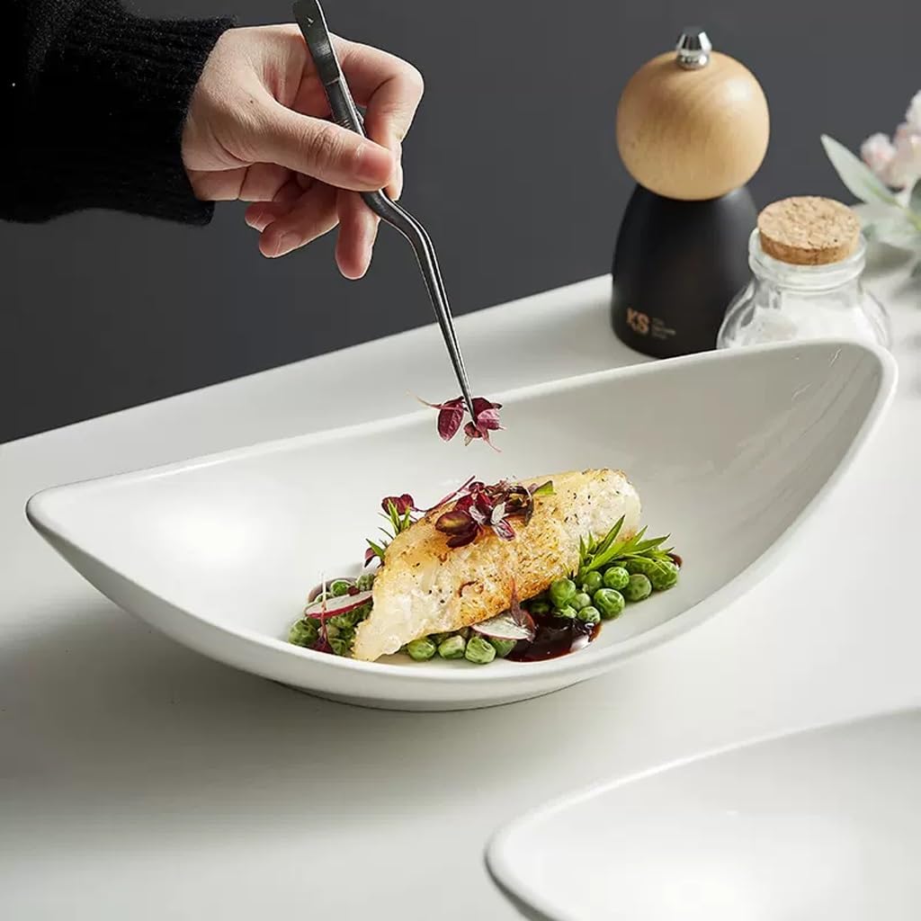 Saladier Ménage Assiette Bol Blanc Légumes Assiette Hôtel Restaurant Vaisselle Assiette Bateau Forme en Céramique Saladier Bol(M)