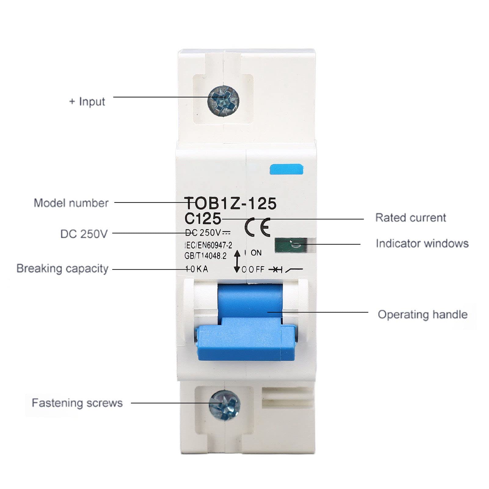 Disyuntor, 125A TOB1Z 125 10KA Capacidad de Conmutación 250V DC Seccionador 1P para Fotovoltaico