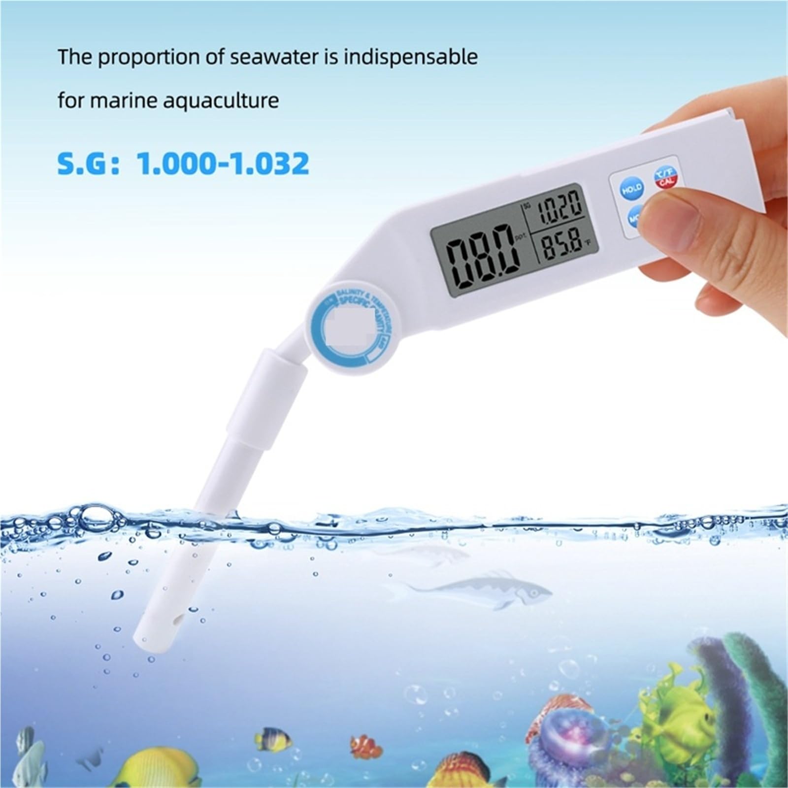 Tragbares digitales Falt-Salzgehaltsmessgerät 1,000–1,032 SG Spezifisches Thermometer 0–42 ‰ Meerwasserqualität Salzgehalt,Sofortige Qualitätsanalyse