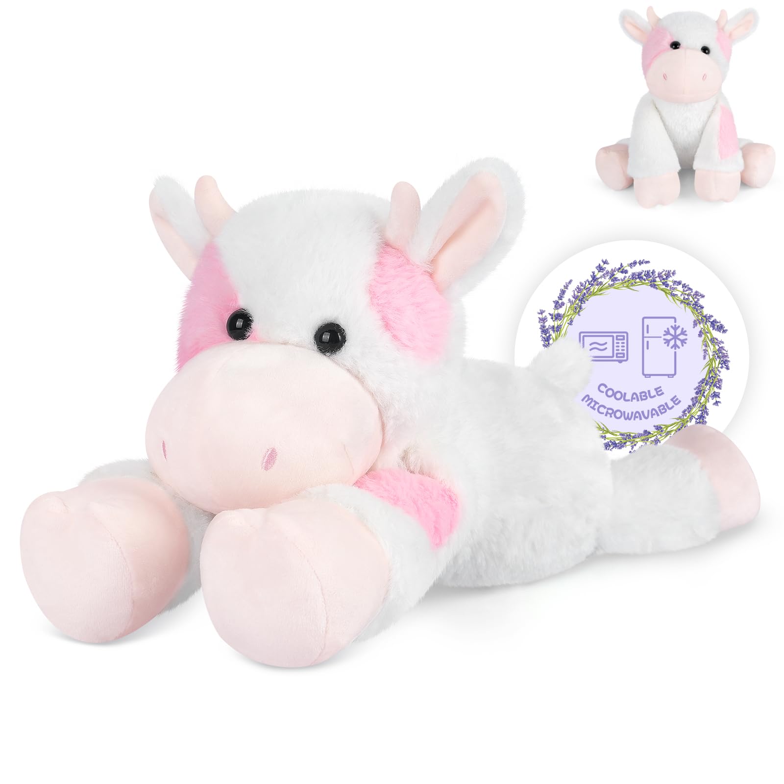 SuzziPals Strawberry Cow Plush, Microwavable Stuffed Animals Heating Pad for Period Cramps, Cuddly CattleStuffed Animal for Warmth & Comfort, Cow