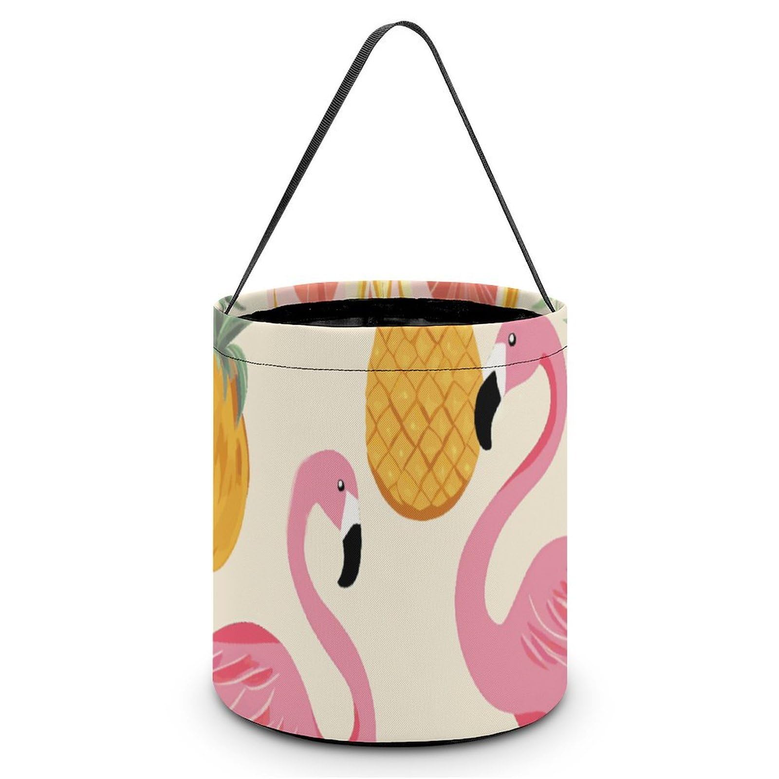 JTREHY Flamingos And Pineapples Candy Basket Hand-held Portable Candy Basket Collapsible Reusable Candys Bags Trick Or Treat Bags Party Festival Gift Bucket