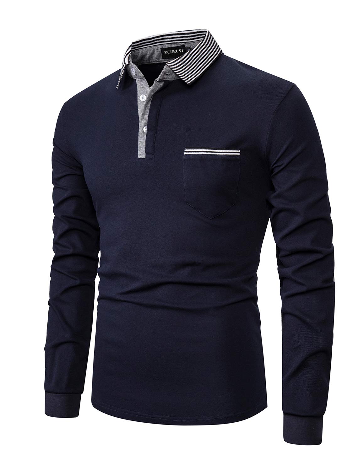 YCUEUST Men's Polo Shirt Long Sleeve Casual Plaid Collar T-Shirts