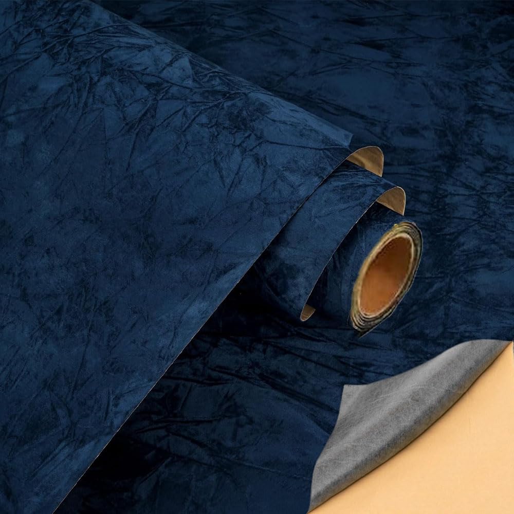 Photo 1 of Self Adhesive Velvet Flock Backing Paper Liner for Jewelry Drawer Craft Fabric Peel and Stick, Soft Velvet Liner for Drawer DIY ?17.7X118in Dark Blue?