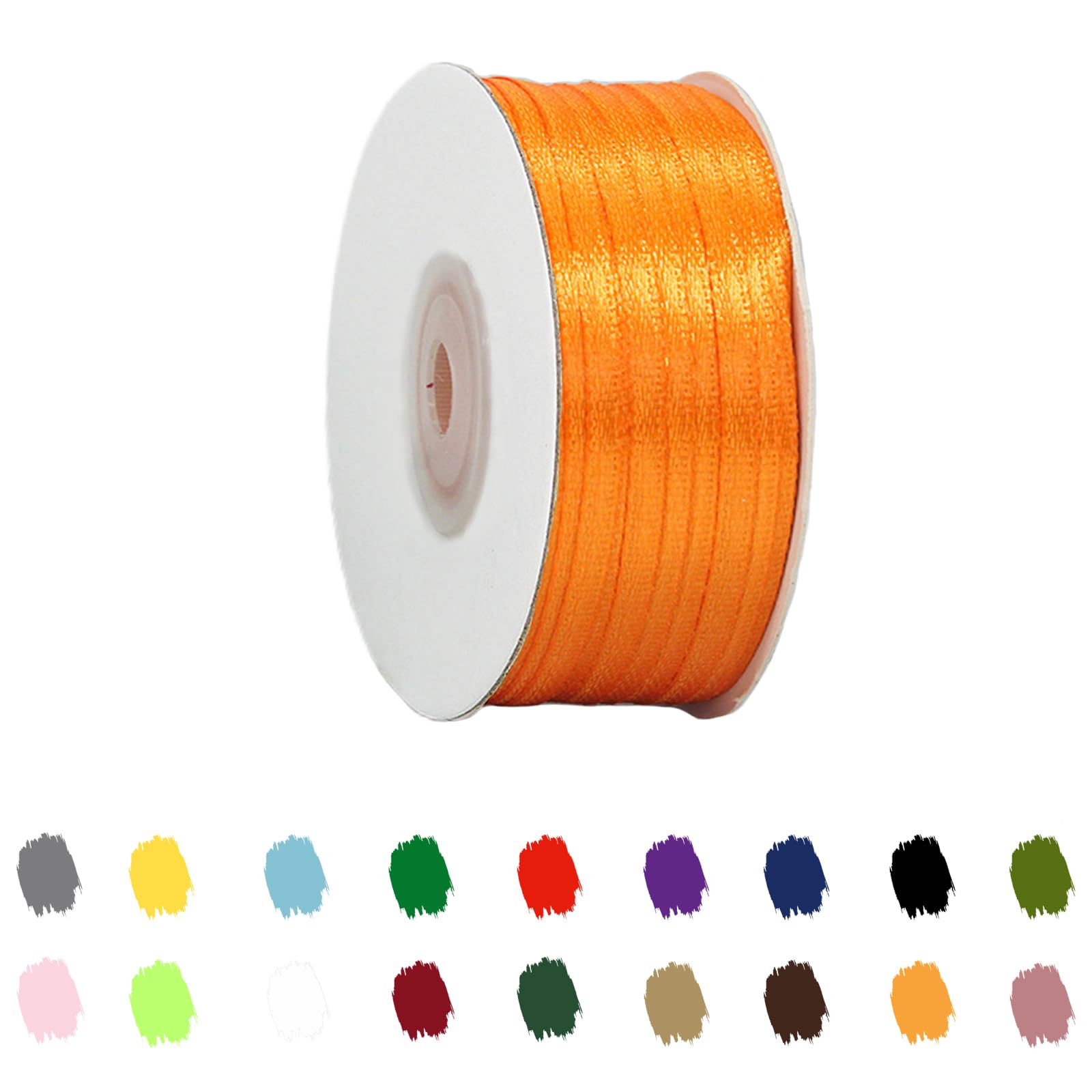 Orange Ribbon 3mm for Gift Wrapping 91M,Orange Satin Ribbon 3mm Thick for Crafting Cake,Hair Bow,Polyester Ribbon Christmas Decoration,Wedding Car Decor