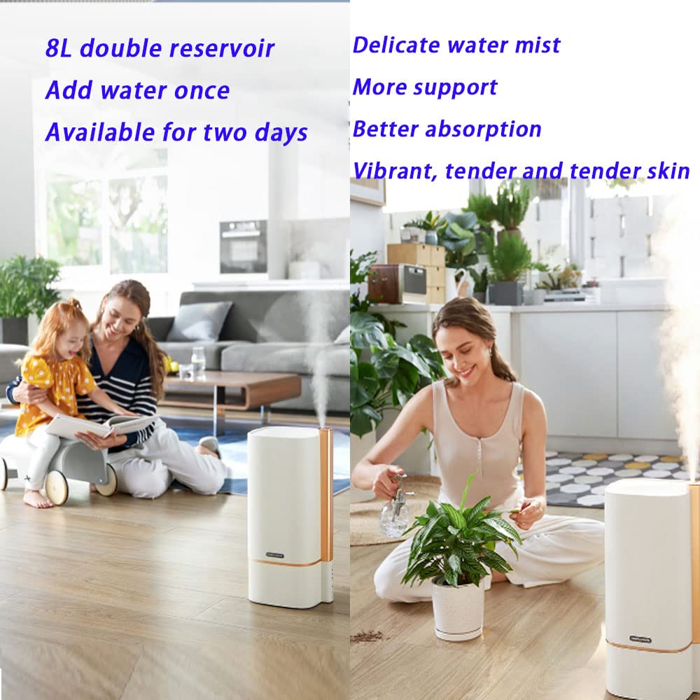 Humidificador de aire ultrasónico para el hogar, gran capacidad de 8 litros, llenado superior, funcionamiento silencioso, control inteligente de humedad, ajuste de niebla de 4 niveles, hasta 300 ml/h