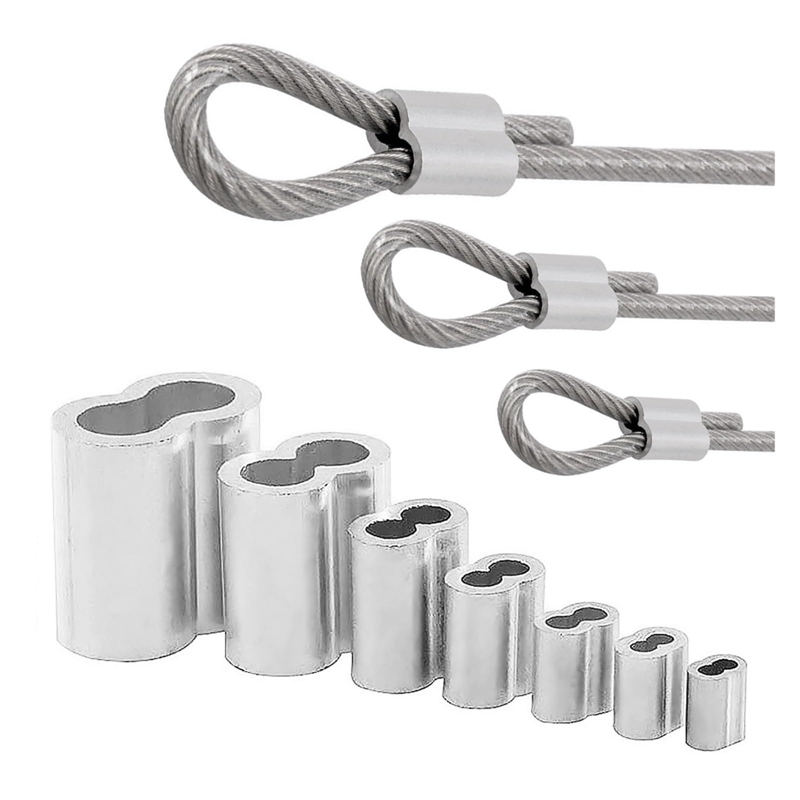 Manicotto crimp trefolo 20-100 Morsetti for manicotto in alluminio a forma di 8 con anello a crimpare for cavo a doppio foro for accessori fissi 1/1,2/1,5/2/3/4/5/6mm(M4X100pcs)