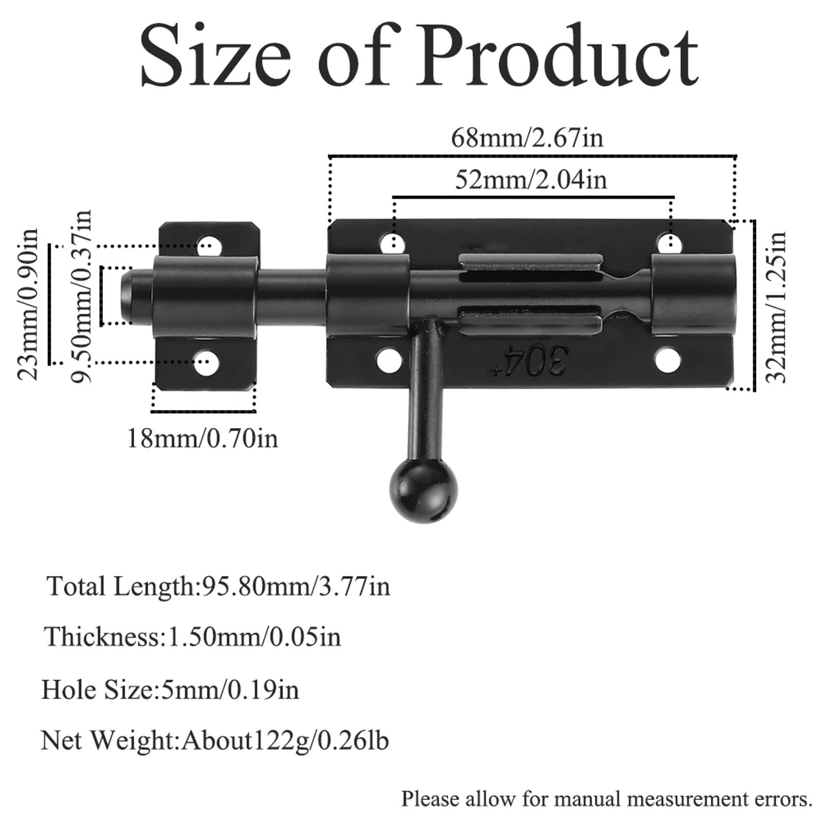 2pcs Slide Gate Latch Bolt Door Lock, Barrel Bolt Door Latch with Padlock Hole - Image 2