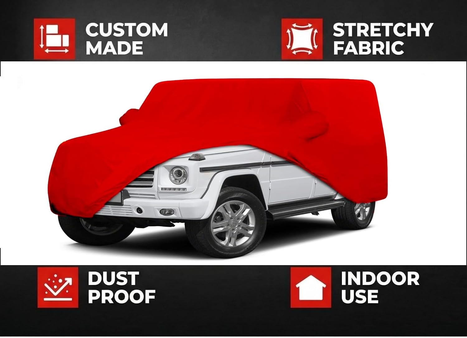 FIndoor Car Cover Replace Compatible for 2009-2025 Mercedes-Benz G500 G350 G63,Luxurious Stretch Satin Custom-fit Indoor Car Cover for Dust-Proof,Underground Garage,Car Show,Fitted to the Body(Red) image 2