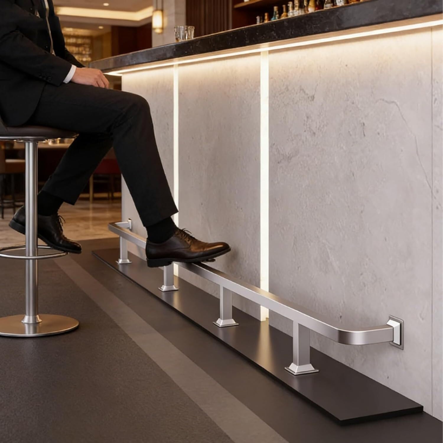 k3Mq9Rw Handrails with kick plates Bar Foot Rail Kit Square Pipe Footrest For Bar Counter For Kitchen Island (Indoor/Outdoor)(Silver,180cm/5.9ft)