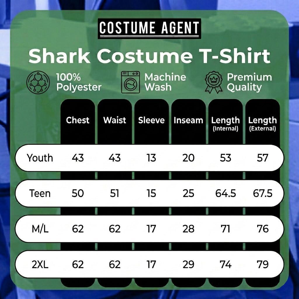 Shark Costume for Adults, Youth & Teen - Halftime Show Left Shark Dancing Mascot Blue Jumpsuit, Halloween Costume Cosplay image 3
