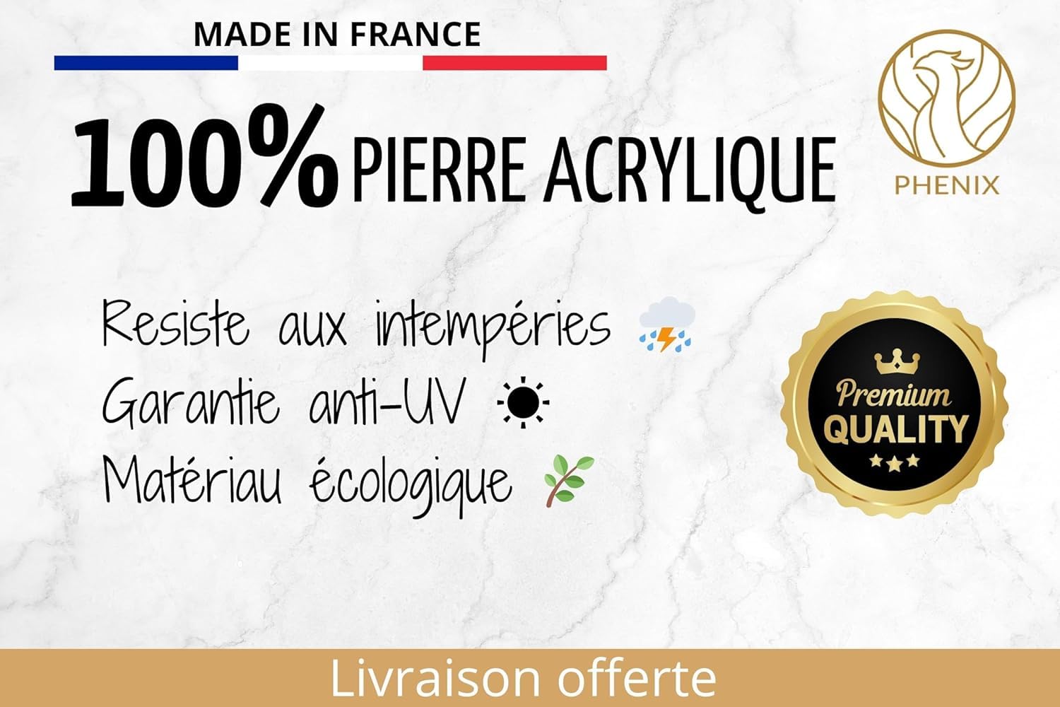 PHENIX | Plaque Funéraire Coeur Personnalisée en Pierre (20x18 CM) Thème Ciel et Mer - Cœur Funéraire Personnalisable, Plaque Funéraire Personnalisable Cœur - Plaque Mortuaire Coeur