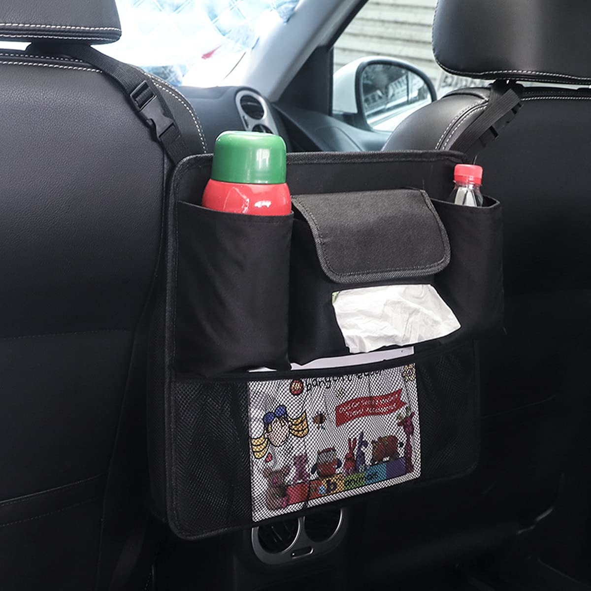 Car Handbag Holder Between Seats Universal Car Net Pocket with  Cups/Purse/Tissues/Phone Holder Back Seat Organizer Auto Storage Bag  Backseat