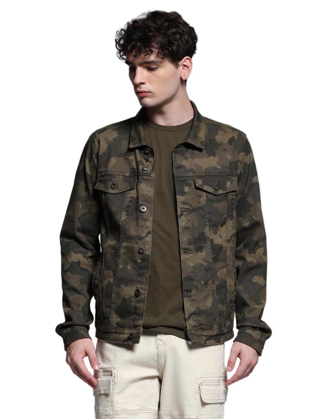 Men Spread Collar Camouflage Printed Cotton Casual Tailored Jacket-image-28