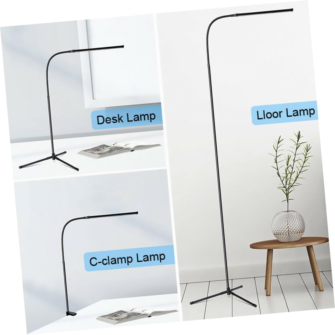 WOONEKY Lámpara de Lectura LED de Brazo Largo con Clip, Negro | Cuello de Cisne Flexible, 1 Juego, Aluminio E Hierro, Luz sin Deslumbramiento Parpadeo